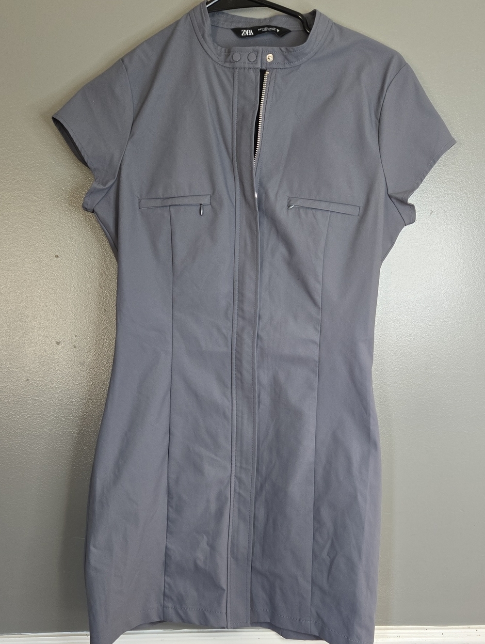 Zara Short Sleeve Zip-Front Gray Dress
